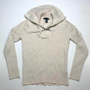 Ralph Lauren cream ribbed sweater with silver hardware Sz Medium